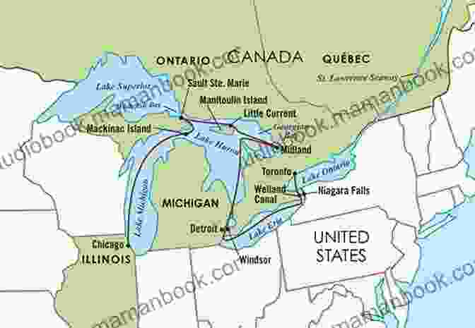 A Map Of The Great Lakes Region, With The Hikers' Route Marked In Red The Hike (Great Lakes Saga 4)