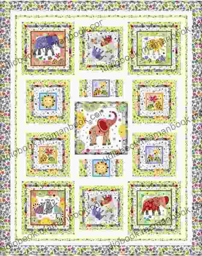 A Vibrant Quilt Featuring A Playful Herd Of Elephants Frolicking In A Meadow. Elephant And I Quilt And Pillow Pattern